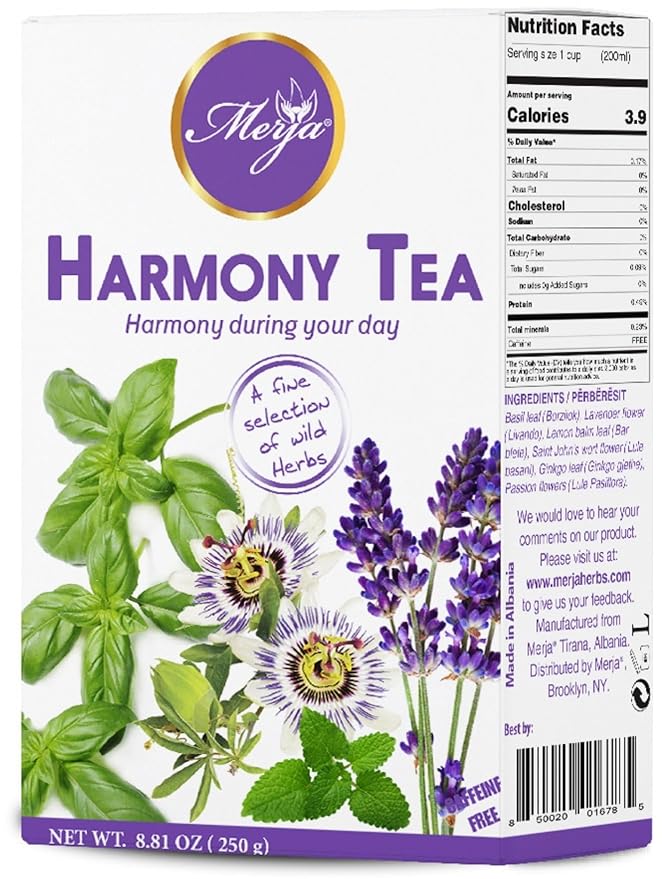 Merja Herbs Harmony Tea [250g] Caffeine-Free, Stress Relief & Memory Boost | 100% Natural Leaves Support Sleep | Herbal Teas & Beverages