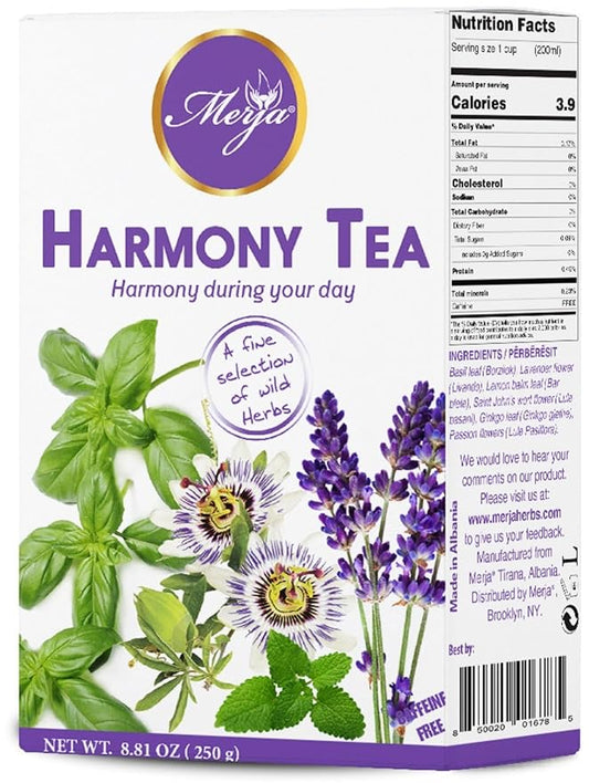 Merja Herbs Harmony Tea [250g] Caffeine-Free, Stress Relief & Memory Boost | 100% Natural Leaves Support Sleep | Herbal Teas & Beverages