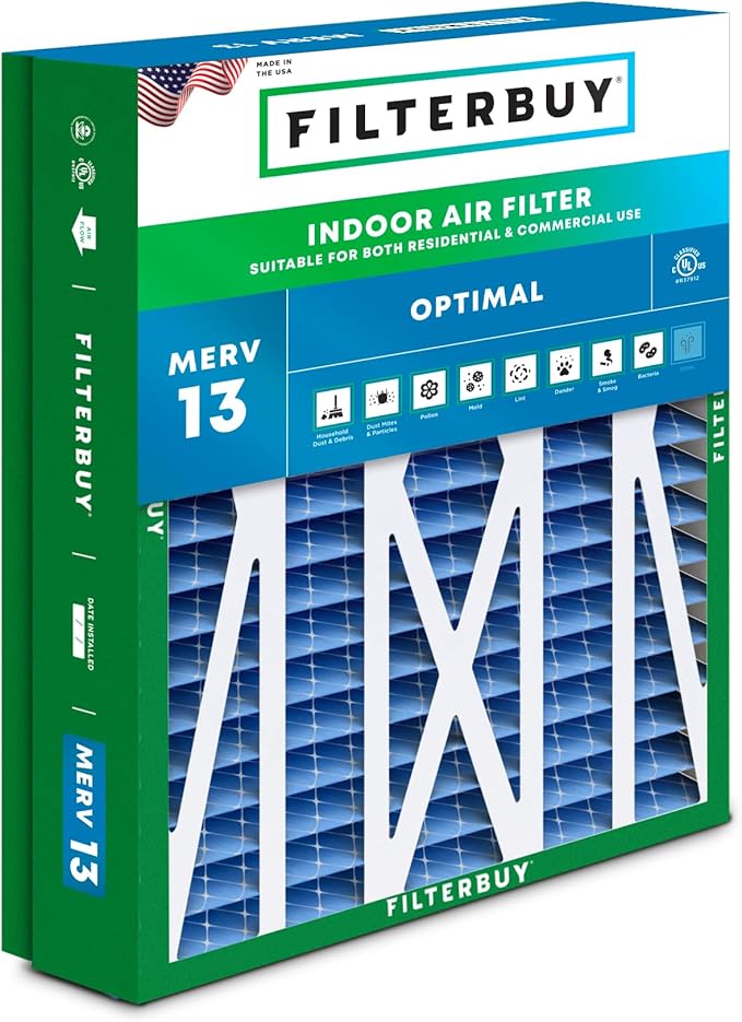 Filterbuy 21x21.5x5 Air Filter MERV 13 Optimal Defense (1-Pack), Pleated HVAC AC Furnace Air Filters Replacement for Trane Perfect Fit & American Standard (Actual Size: 20.00 x 21.09 x 4.97 Inches)