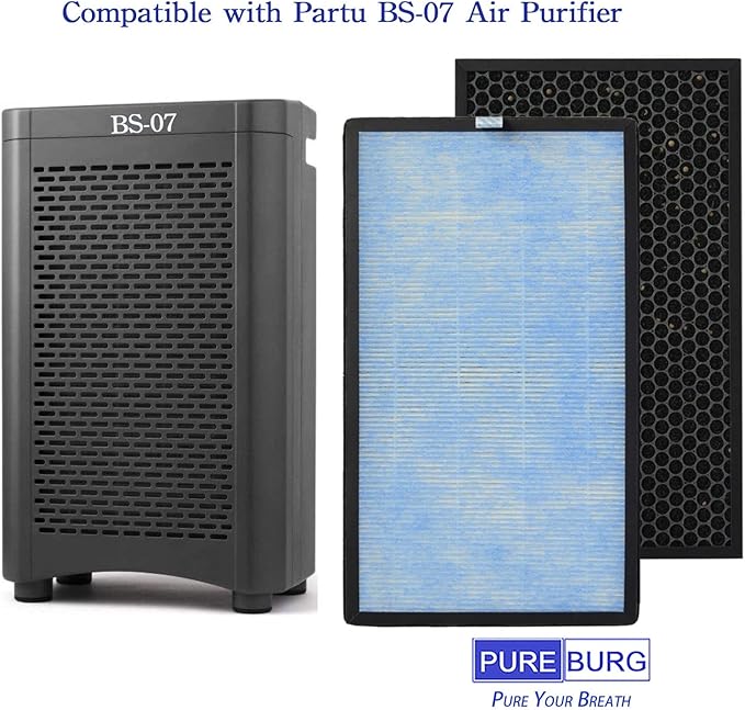 PUREBURG Replacement Filter Compatible with Partu BS-07 Air Purifier,2-Pack H13 True HEPA Activated Carbon 2-in-1 4-Stage Filtration Air Clean