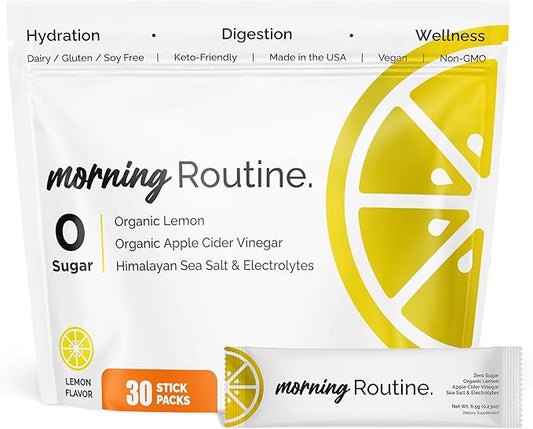 ROUTINE Morning Daily Hydration | Electrolyte Powder Packets with Apple Cider Vinegar, Lemon, and Sea Salt | Keto & Paleo-Friendly Electrolyte Drink Mix (30 Pack)