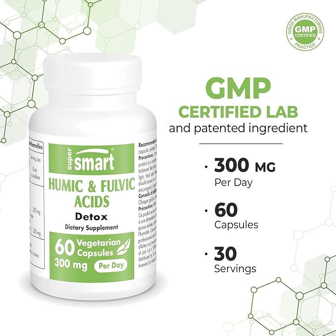 Supersmart - Humic and Fulvic Acid Supplement 300mg per Day (Patented & High Strength) - Fulvic Humic Mineral Blend | Non-GMO & Gluten Free - 60 Vegetarian Capsules