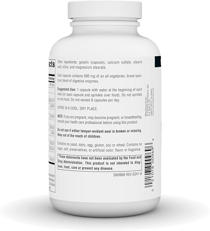 Source Naturals Essential Enzymes 500mg Bio-Aligned Multiple Enzyme Supplement Herbal Defense for Digestion, Gas, Constipation & Bloating Relief - Supports Immune System - 240 Capsules