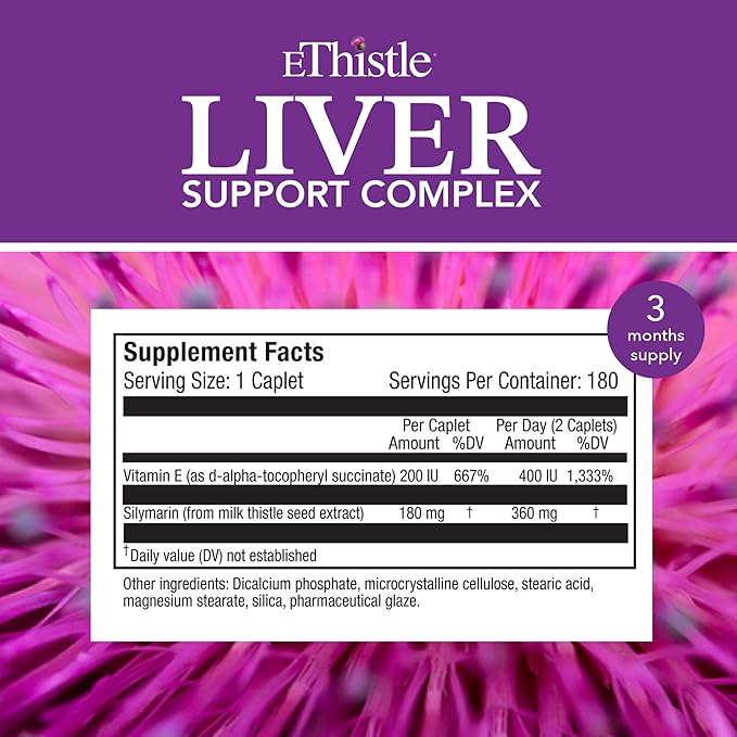 Liver Wellness Dietary Supplement, Milk Thistle & Vitamin E Liver Health Formula, Caplets 180 Count