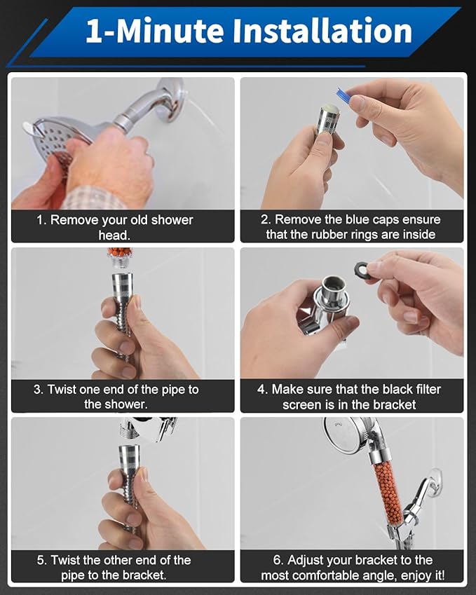 Luxsego Filtered Shower Head for Hard Water, High Pressure 3 Modes Shower Heads with Handheld Spray, Water Softener Showerhead Set with Mineral Beads to Remove Chlorine & Fluoride for Dry Hair & Skin