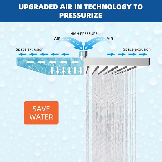 Hibbent Thickness Metal Rain Shower Head, 10 Inch High Pressure Rainfall Shower Head, Square Large Bathroom Waterfall Shower Heads, High Flow Fixed Showerheads with Adjustable Brass Ball Joint, Chrome