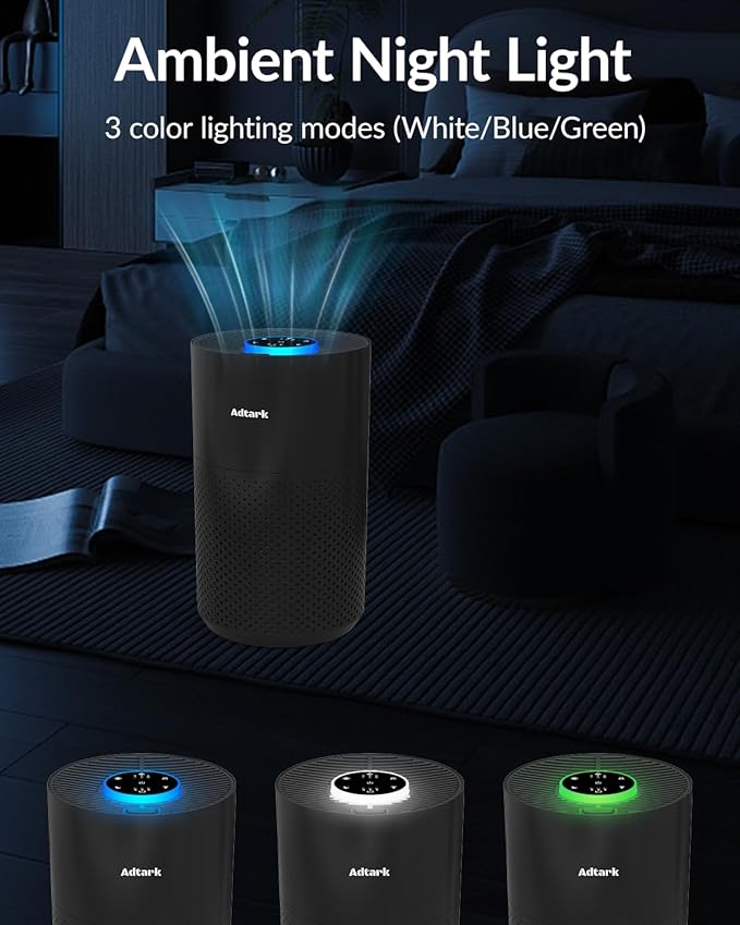 2 Pack Air Purifiers for Home Bedroom, ADTARK Air Cleaner with H14 True HEPA 3-in-1 Filter, Sleep Mode & Aroma Function, 3 Light Modes, Room Air Purifier with 3 Timer for Office, Dorm, Hotel (Black)