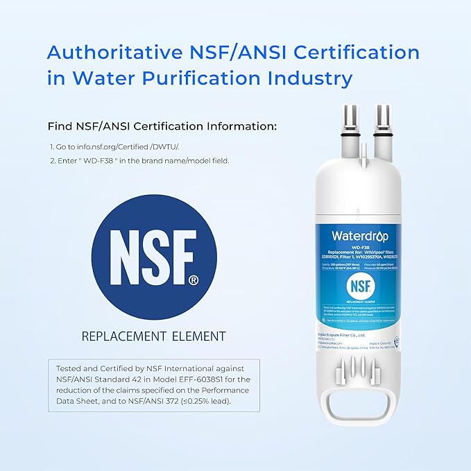 Waterdrop EDR1RXD1 Replacement for Everydrop® Filter 1, W10295370A, EDR1RXD1B, P8RFWB2L, P4RFWB, Kenmore® 46-9081, 46-9930, WD-F38 Refrigerator Water Filter, 6 Pack