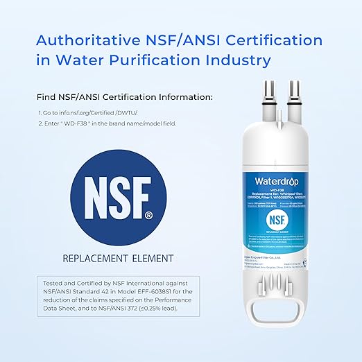 Waterdrop EDR1RXD1 Replacement for W10295370A, Everydrop® Filter 1, EDR1RXD1B, P8RFWB2L, P4RFWB, Kenmore® 46-9081, 46-9930, WD-F38 Refrigerator Water Filter, 1 Filter