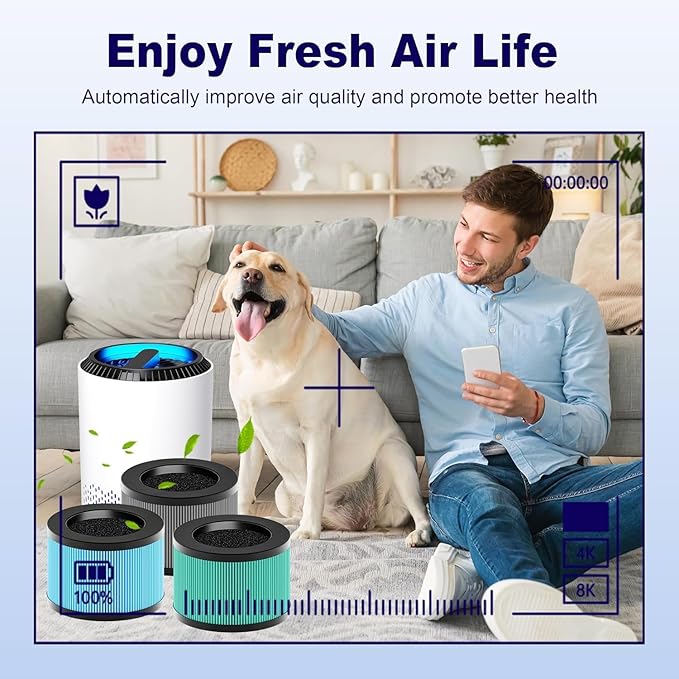 MK01 & MK06 True HEPA Filter Replacement Compatible with Aroeve MK01, MK06, ToLife TZ-K1 and Kloudi DH-JH01 Air Purifier, Standard Version, Blue, 4 Pack