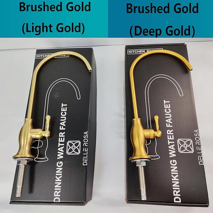 Delle Rosa Brushed Gold Drinking Water Faucet, Solid Brass Kitchen Water Filter Faucet, Classical Water Filtration Faucet for Under Sink Water Filter System Brushed Gold（Light Gold）