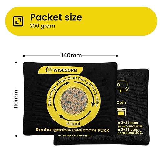 200g Reusable Molecular Sieve Desiccant Packs – Rechargeable Dehumidifier with Color Indicator for Storage, Gun Safes, Electronics, 3D Printing Filaments, Closets, Cars [3 Pack]