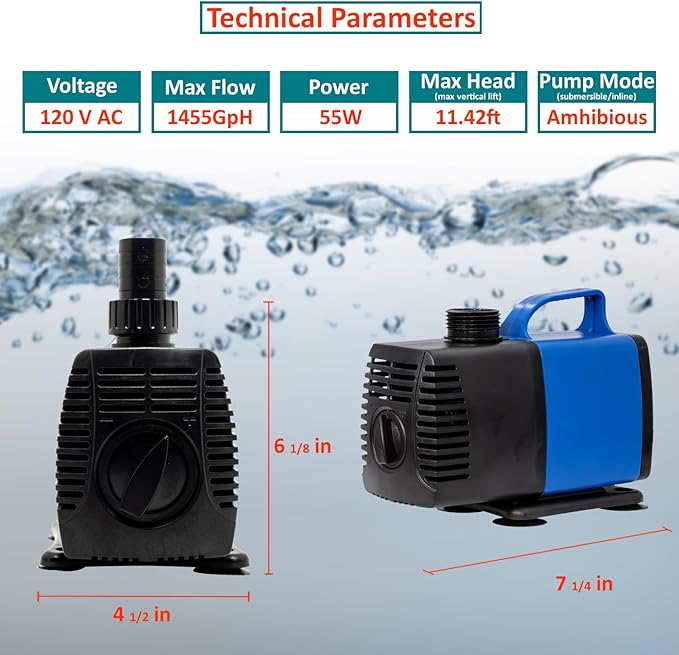 1190 GPH Submersible Pump(4500L/H,75W) Ultra Quiet Adjustable Amphibious Internal External Water Pump for Pond,Aquarium,Fish Tank,Fountain,Hydroponics,Statuary,Sump Pump - 3 Pcs