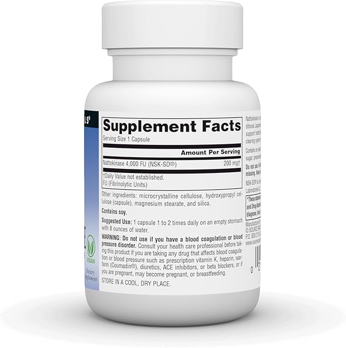 Source Naturals NSK-SD, Nattokinase, Vegetarian Friendly, Whole Body Systemic Enzyme for Healthy Circulation*, 200 mg - 30 Vegetarian Capsules