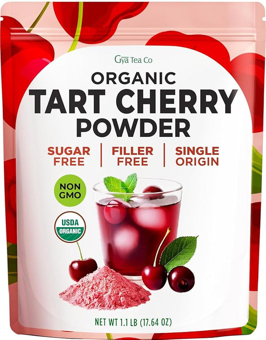 Gya Tea Co Tart Cherry Extract Powder 1.1lb (17.64 Oz) - USDA Organic 100% Natural Fruit Powder - Freeze-Dried Premium Quality Tart Cherries For Drinks, Baking & More - No Sugar & Additives, Non-GMO