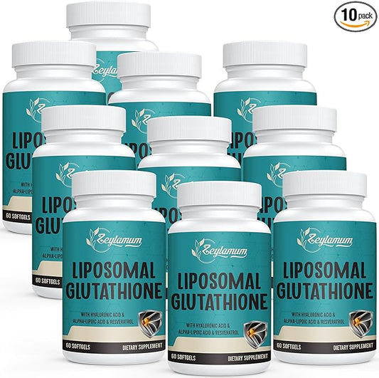 2400 MG Liposomal Glutathione Softgels, Max Absorption, Active Form L-Glutathione Reduced (GSH), with Hyaluronic Acid, Resveratrol, Master Antioxidants for Detox, Brain, Immune System, 600 Softgels