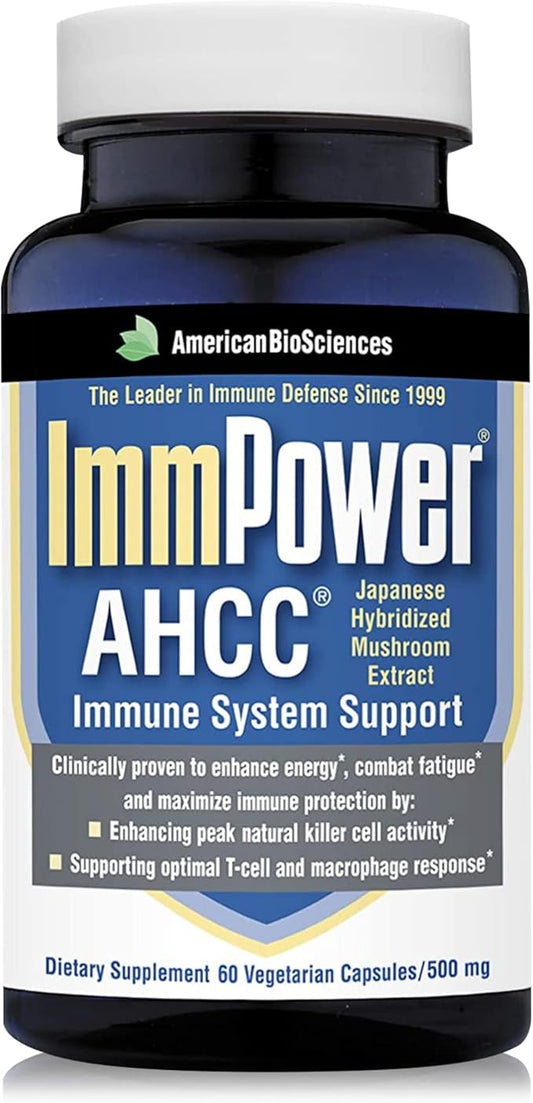 ImmPower AHCC Herbal Mushroom Supplement, 500mg per Capsule for Immune Support, Maintains Natural Killer Cell Activity, Pack of 1, 60 Veggie Capsules