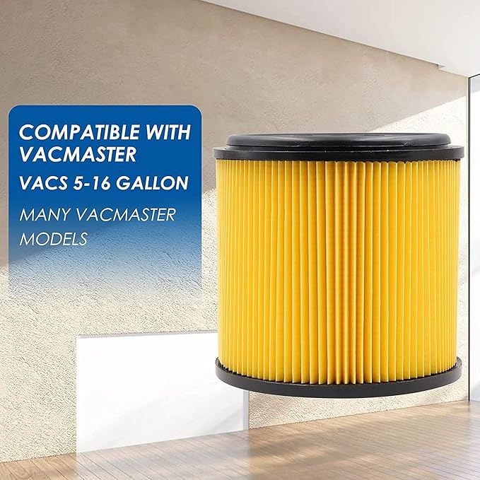 2 Pack Standard Cartridge Filter Replacement for Vacmaster Filter VCFS, compatible with Vacmaster 5-16 Gallon Wet/Dry Vacs, VBV1210 filter. Also fit HART most Shop-Vac 5-20 Gal Vacs