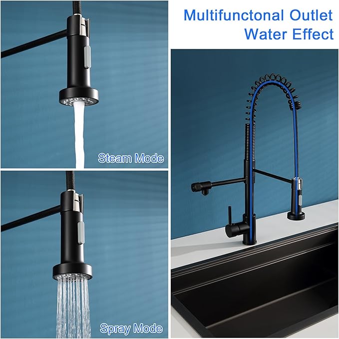 MENATT 3 Way Kitchen Faucet with Drinking Water Faucet, Dual Handles Pull Down Kitchen Faucet, 3 in 1 High Arc Water Filter Purifier Faucets, Matte Black