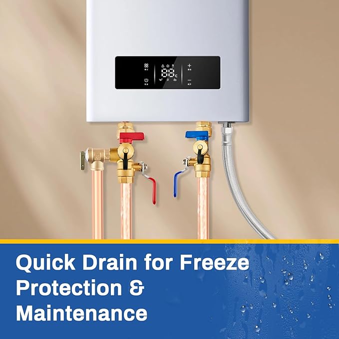 3/4 Inch GUOFIS IPS Tankless Water Heater Valve Kit with Pressure Relief Valve(3/4"FIPx 3/4" FIP),1 Set Water Heater Valve Kit