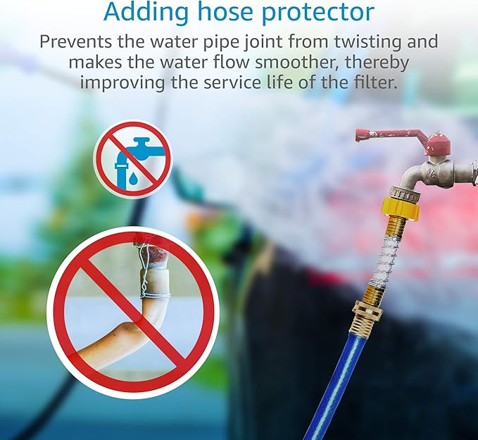 AQUA CREST Inline Water Filter, Dedicated for Car Washing, Yard Cleaning, Reduce Hard Water Spots, Soften Water, Upgraded Formula with 1 Flexible Hose Protector