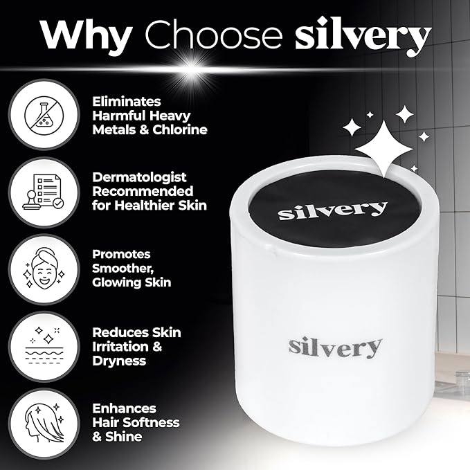 Silvery High Pressure Filtered Shower Head - Dermatologist-Approved Clean Water with Silvery Technology™ Filter - Showerhead Removes Impurities for Healthier Skin (Fixed Replacement Filters)