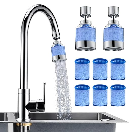 2 Pack Sink Water Filter Faucet, Universal 360 ° Rotating Kitchen Faucet Water Purifier, Bathroom Faucet Filter Removes Chlorine Fluoride Heavy Metals Hard Water for Home Kitchen & Bathroom