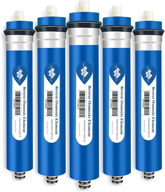 Membrane Solutions 36 GPD Reverse Osmosis Membrane, 11.75 inch x 1.75 inch RO Membrane Replacement for Under Sink Home Drinking RO Water Purifier System (5-Pack)