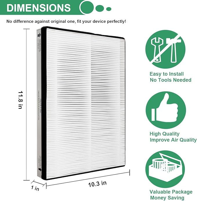 (2) MD1-0022 True HEPA Filter with (4) MD1-0023 Activated Carbon Pre-filter, Compatible with Vornado Air Purifier Model AC300, AC350, AC500, AC550, PCO200, PCO300, PCO375DC, PCO500, PCO575DC