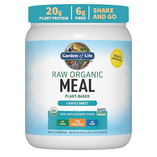 Tasty Organic Lightly Sweet Meal Replacement Shake Vegan - Garden of Life 20g Complete Plant Based Protein, Greens, Rice Protein, Pro & Prebiotics for Easy Digestion, Non-GMO Gluten-Free, 1.2 LB