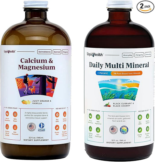 LIQUIDHEALTH Calcium Magnesium Vitamins & Daily Multi Minerals Liquid Supplement Bundle for Adults - Immune System, Bone & Joint Support, Improve Mobility, Increase Energy - Vegan, Non-GMO, USA Made