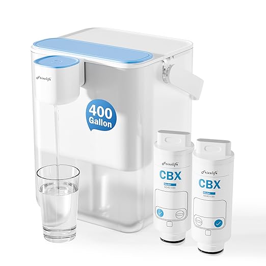 Frizzlife 400-Gallon Electric Water Filter Dispenser with 2 Filters (8-Stage Filtration),Reduce 99.9% of Lead, 6 Months Rechargeable Water Pitcher, BPA-Free Instant Countertop Water Filter System,MD40