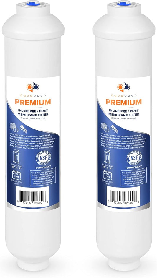 Aquaboon Premium Inline Post/Carbon Polishing Water Filter Catridge for Reverse Osmosis System Standard Size (Quick Connect Fiting) RO Water Filter Replacement Compatible with ICF-10 2-Pack