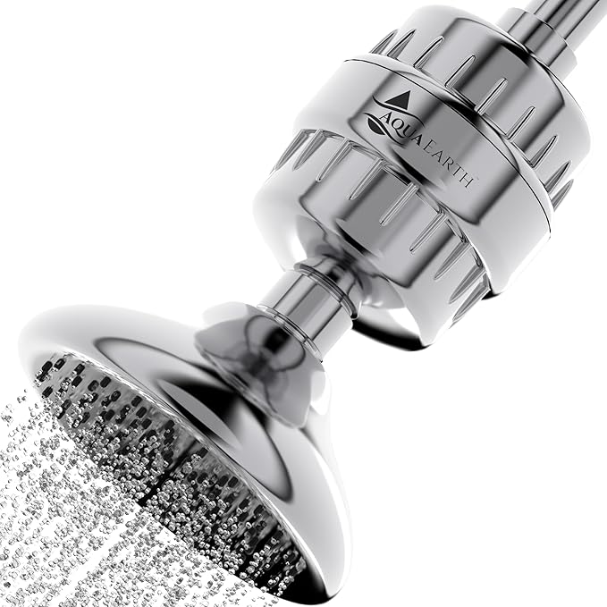 Aqua Earth Shower Head Filter For Hard Water 20 Stages to Remove Chlorine Fluoride Water Softener Coconut Shell Activated Carbon Reduces Dry Itchy Skin Heavy Metals Other Sediments Vitamin C Black