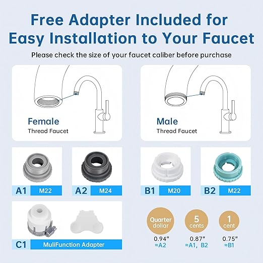 Water Filter for Sink Faucet,4-in-1 Faucet Water Filter with Filtration/Raw/Booster/Cleaning Mode,NSF42 Reduces Chlorine & Odors,35” Hose and 360° Cleaning,Fits 95% of Kitchen Faucets,LJ209,1 Filter
