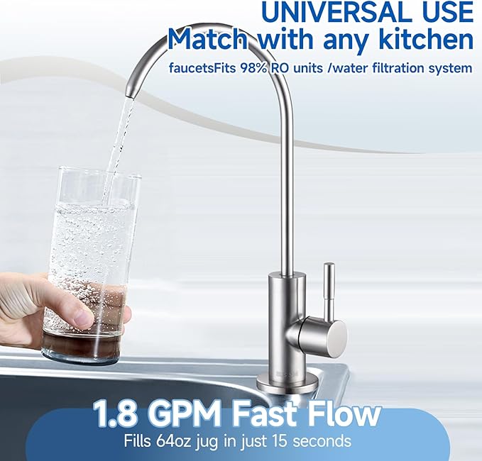 Drinking Water Faucet, Kitchen Water Filter Faucet Stainless Steel for Reverse Osmosis or Water Filtration System, Beverage Non-Air Gap RO Faucet Brushed Nickel Finish