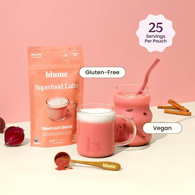 Blume Superfoods Latte - Beetroot Powder, Energy Boosting, Organic Beet Powder, Clove, Cinnamon, Ginger - Vegan, Keto Friendly, Gluten-Free - 25 Servings