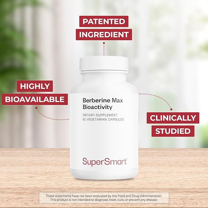 Supersmart Berberine Max Bioactivity - High-Bioavailability Berberine Phytosome Supplement - Patented Berbevis Extract | Vegan & Gluten Free - 60 Vegetable Capsules