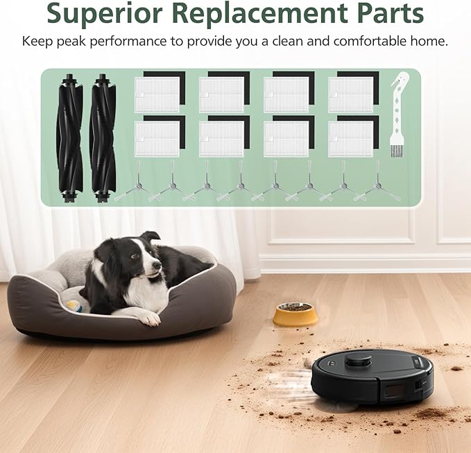 19 Pack Replacement Accessories kit Compatible with eufy L60/ L60 SES/ L50/ L50 SES Robot Vacuum Replacement Parts, 2 Pack Roller Brush + 8 Pack Filter & Sponge + 8 Pack Side Brush + 1 Cleaning Kit