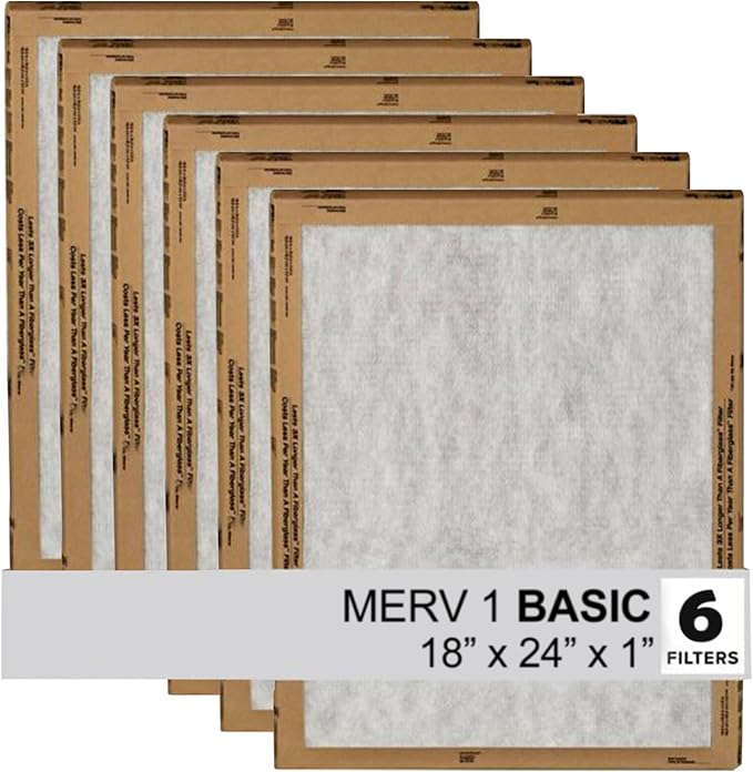 Filtrete 18x24x1 Air Filter, 3M MERV 1 HVAC AC Furnace Filter Replacement, 6-Pack (Actual Size 17.81x23.81x0.88 in)