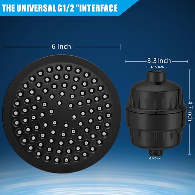 Filtered Shower Head, High Pressure Rain Shower Head Filter Set for Hard Water Removes Chlorine and Harmful Substances (Blackl)