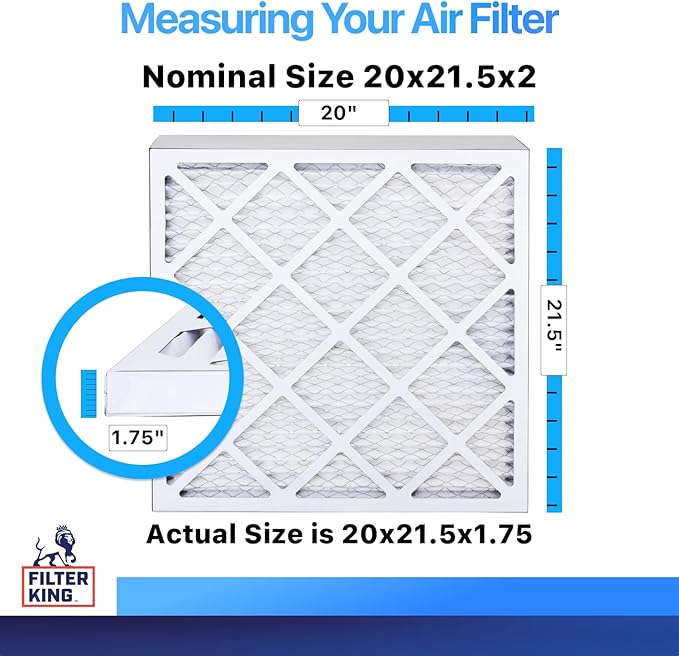 Filter King 20x21.5x2 Air Filter | 6-PACK | MERV 8 HVAC Pleated A/C Furnace Filters | MADE IN USA | Actual Size: 20 x 21.5 x 1.75"