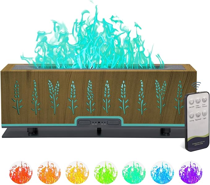 Colorful Essential Oil Diffuser, Flame Oil Diffuser, 7 Colors Changing Oil Aromatherapy Diffuser, 200ml Cool Mist Ultrasonic Diffuser for Office, Home,Bedroom(Light Wood)