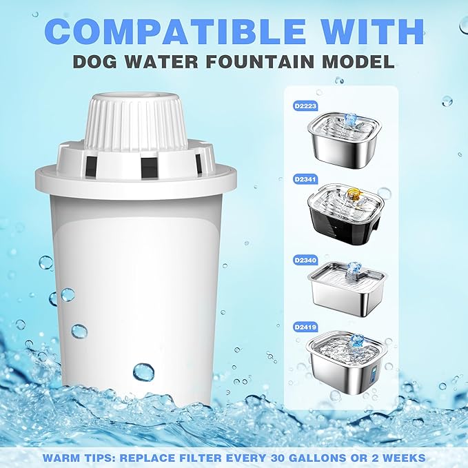 Replacement Filter for Lesotc Lage Dog Water Fountain, 4 Pack Water Filter for Stainless Steel Pet Fountain for Large Dogs- Vertical Filtration for D2223,D2322,D2341,D2419 Lasts Two Months