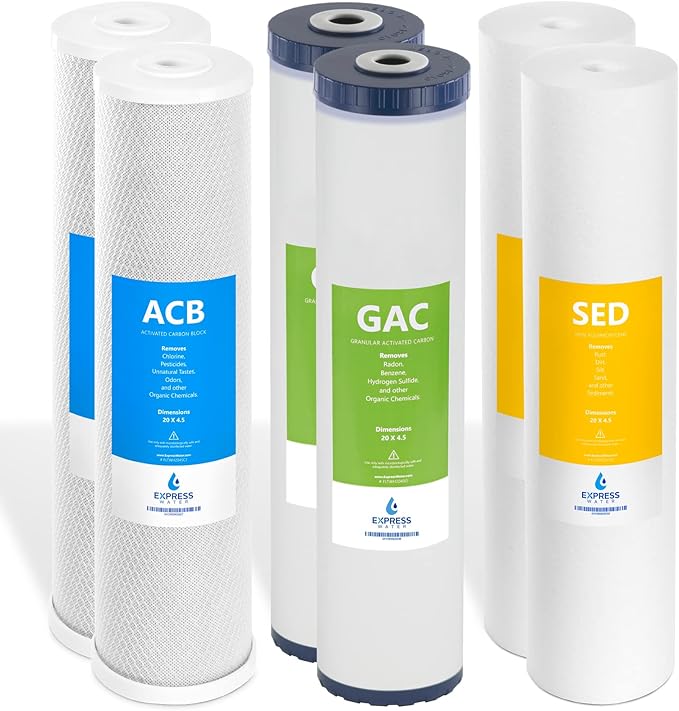 Express Water 2-Year Whole House Water Filter Set – 3 Stage Water Filtration Replacement Kit – Sediment, Coconut Shell Carbon High Capacity Cartridge Filters – 5 Micron Water Filter – 4.5” x 20” inch
