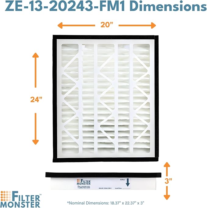 Filter-Monster - Replacement MERV 13 HEPA Filter Bundle - Compatible with Zephyr VGF Series 20x24x3 Whole Home Return Air Grille Filter, 2 Filter Replacement Bundle