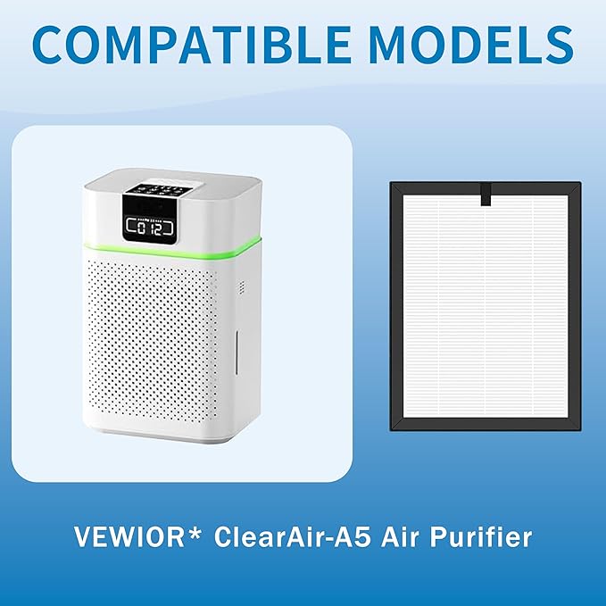 ClearAir-A5 Replacement Filter, Compatible with VEWIOR ClearAir-A5 Air Purifier, 3-in-1 H13 True HEPA and Activated Carbon Filters, 2 Pack