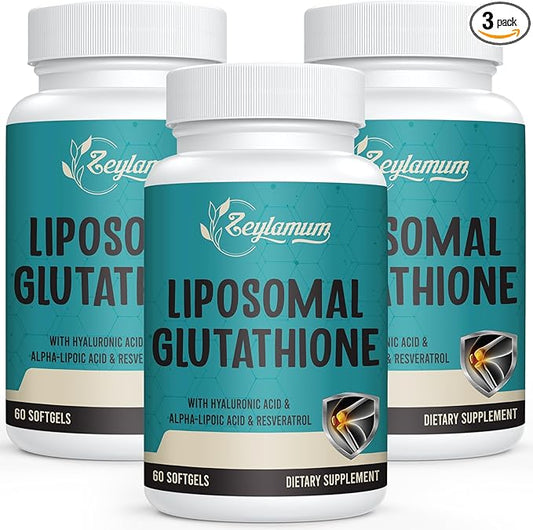 2400 MG Liposomal Glutathione Softgels, Max Absorption, Active Form L-Glutathione Reduced (GSH), with Hyaluronic Acid, Resveratrol, Master Antioxidants for Detox, Brain, Immune System, 180 Softgels