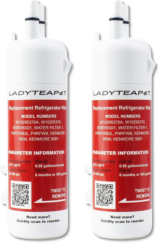 W10295370A Water Filter Replacement Fit for EDR1RXD1, WHR1RXD1, Filter 1, W10295370, KAD1RXD1, P8RFWB2L, P8WB2L, P4RFWB, 46-9081, 46-9930 Compatible with Whirl-pool Ken-more (2 Pack)