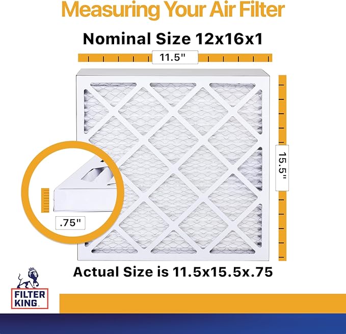 Filter King 12x16x1 Air Filter | 6-PACK | MERV 13 HVAC Pleated A/C Furnace Filters | MADE IN USA | Actual Size: 11.5 x 15.5 x .75"